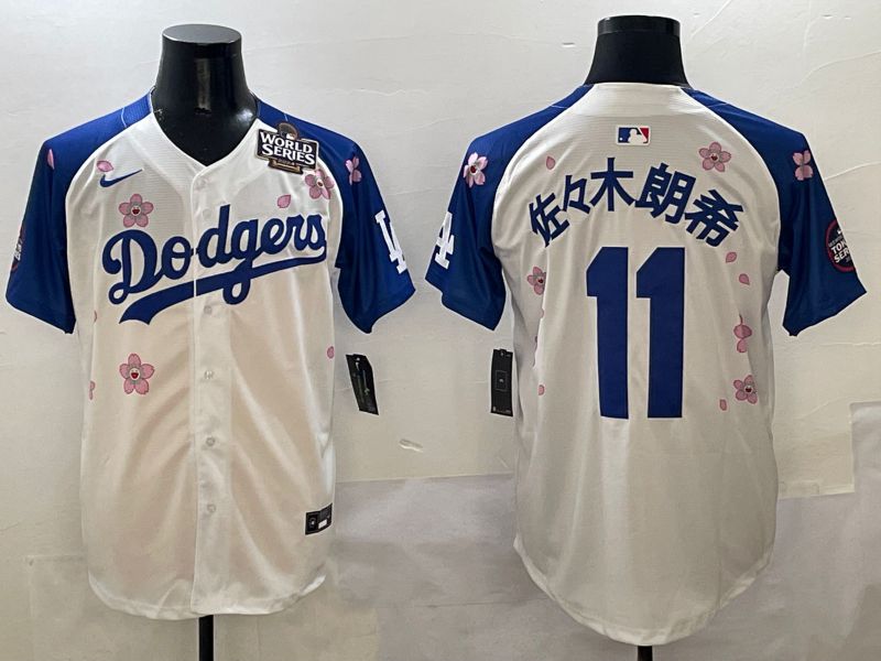 Men Los Angeles Dodgers #11 R.Sasaki White Blue Sakura Edition 2025 Nike MLB Jersey style 6->los angeles dodgers->MLB Jersey
